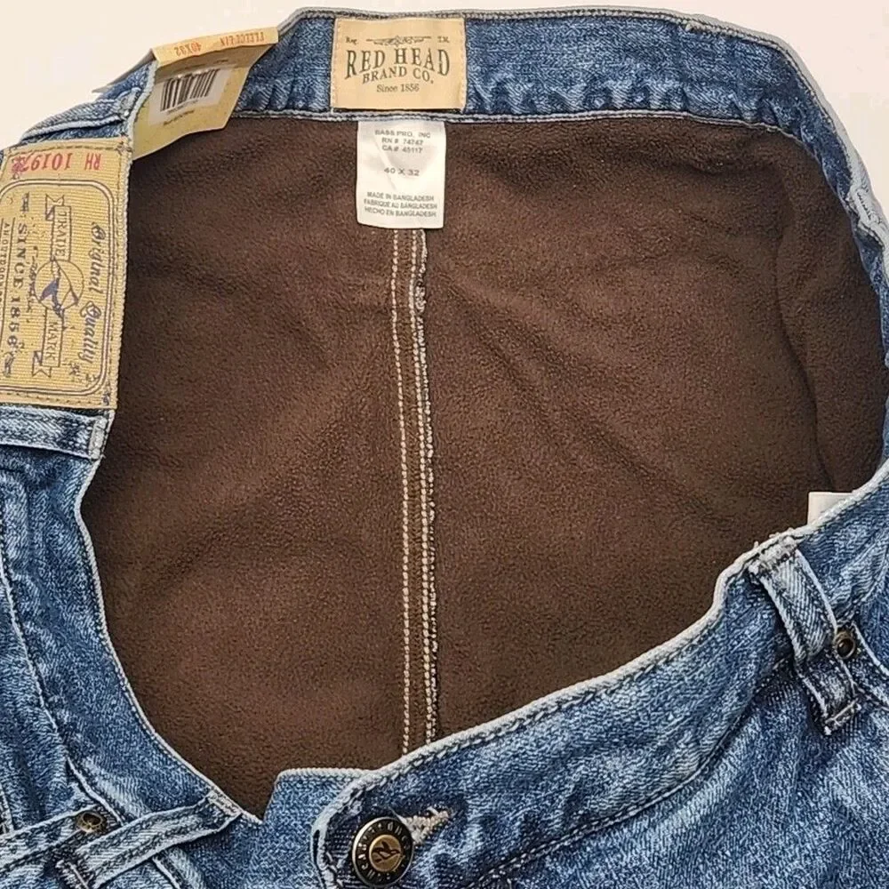 Red Head Jeans Fleece Lined Denim Size 40 x 32 Relaxed Men's Medium Wash NEW